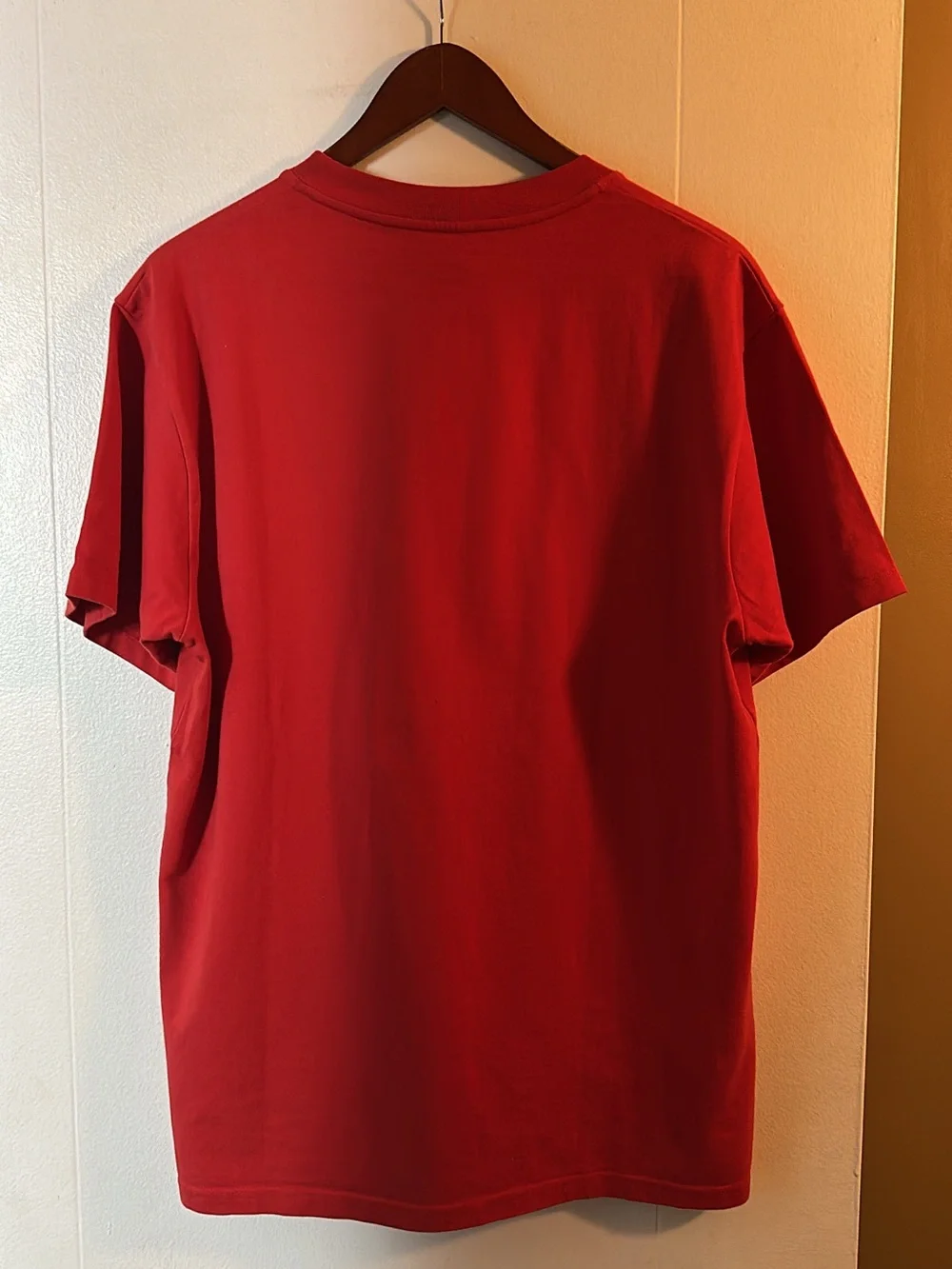 Gucci Red Short Sleeve Tee with Vertical White Logo